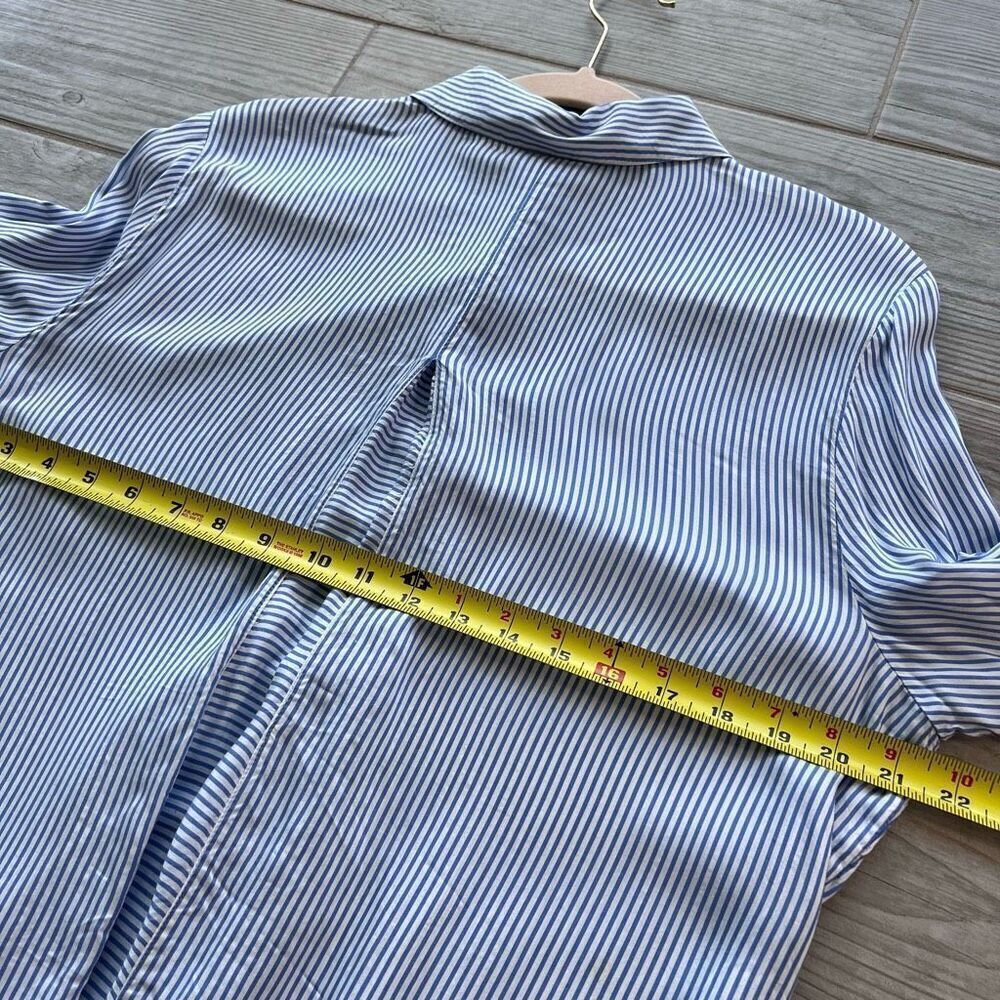 Chicos Womens Blue White High Low Striped Button Front Long Sleeve Blouse Size 2 - Picture 7 of 10